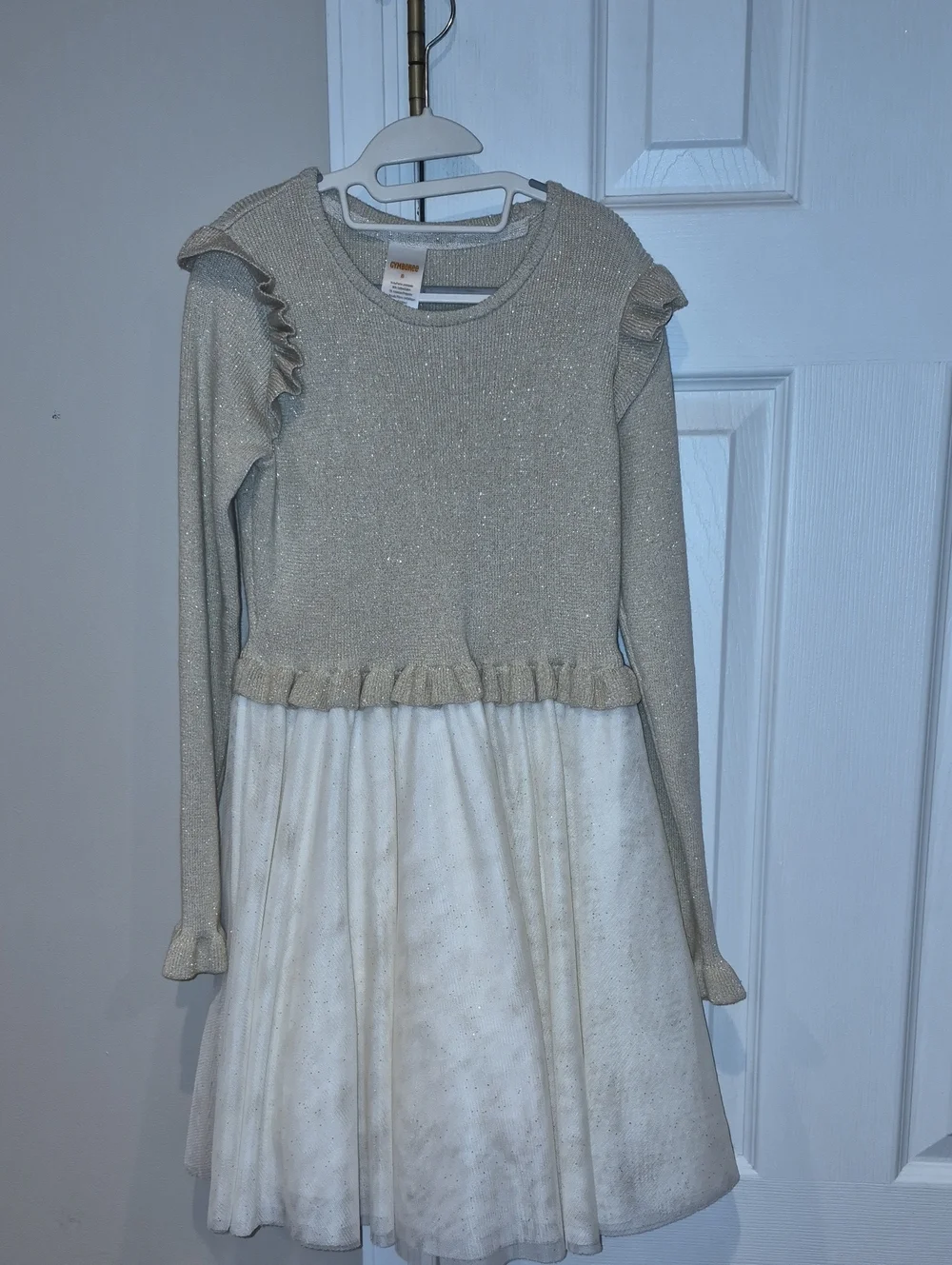 Gymboree Sparkle Ruffle Dress in Gold and White